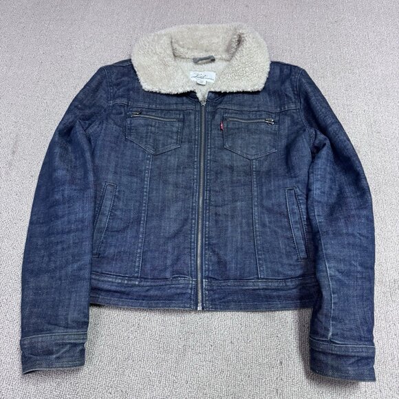 Levi’s Jacket Blue Denim Fleece Lined Women’s Size Large - Picture 1 of 10